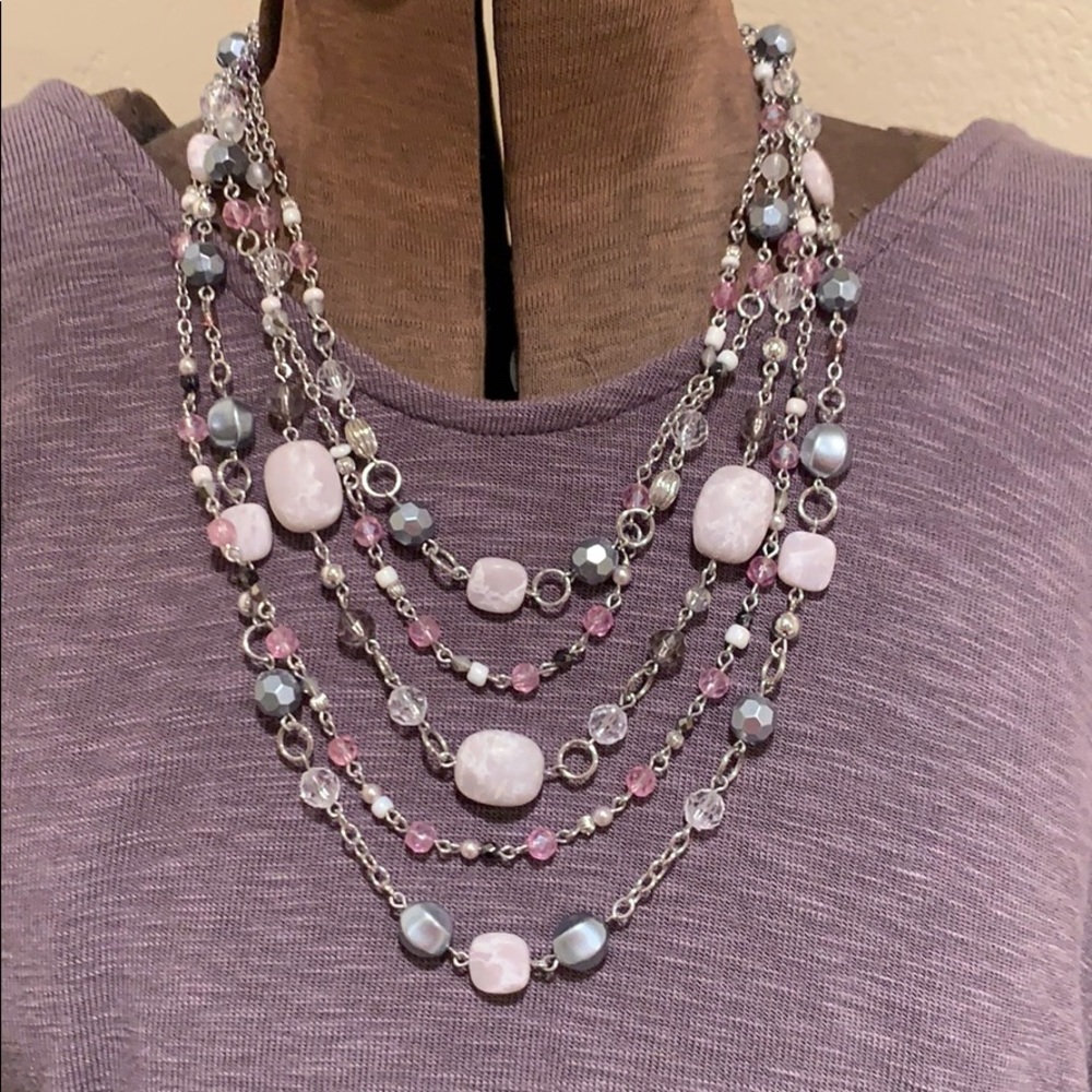 Pink and Gray tones beaded necklace-Lia Sophia